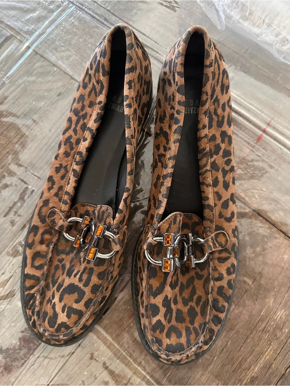 Stuart Weitzman Leopard-Print Loafers with Silver Bit